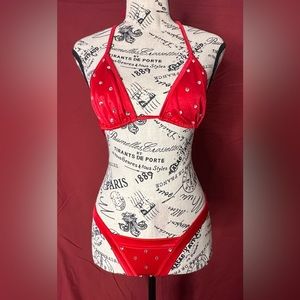 Red Lingerie Set with Rhinestones